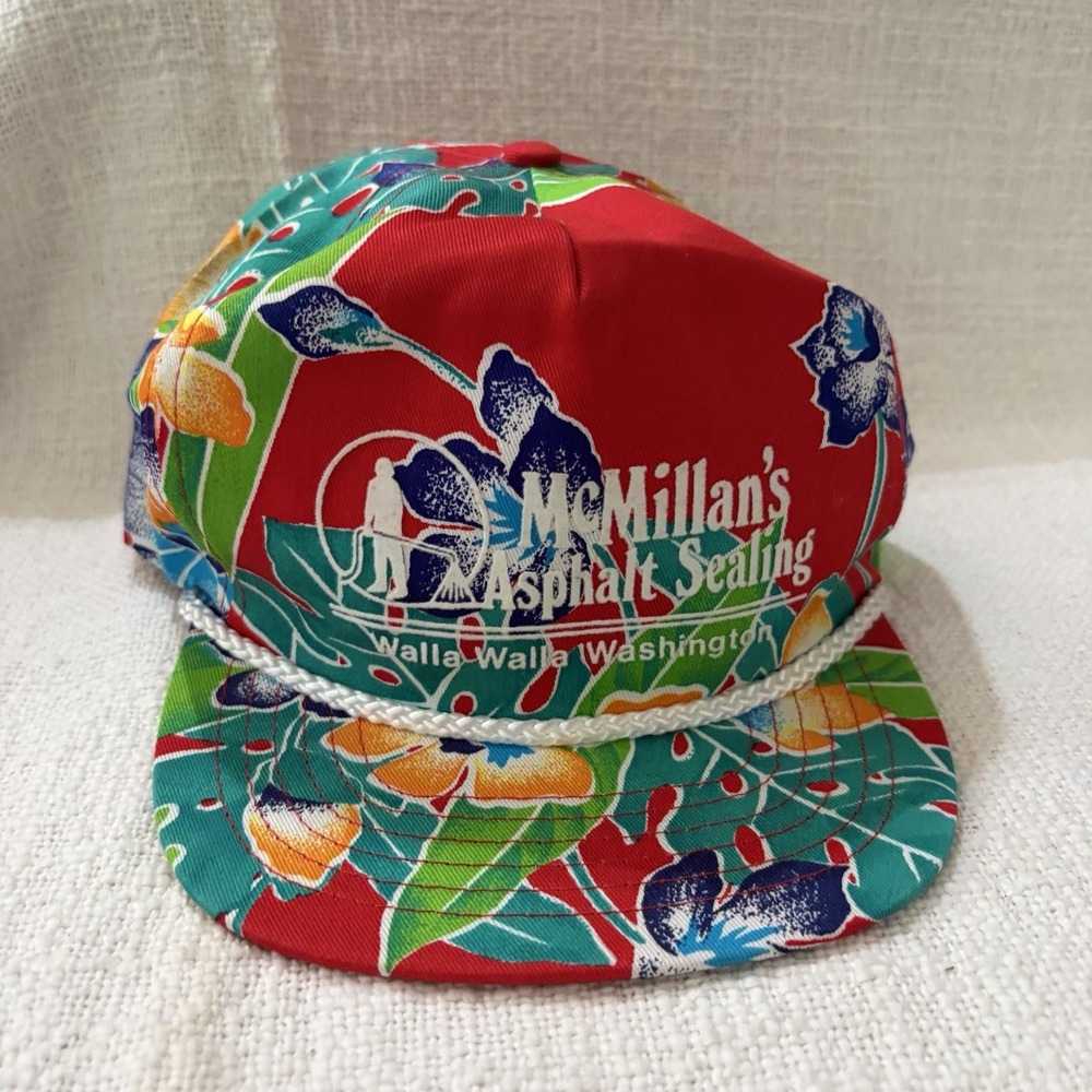 Hawaiian Floral Hat Cap Snapback Vintage San Sun Red Rope Brim Retro Hipster
